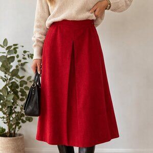 Pendleton Vintage Red Virgin Wool Midi Skirt USA Made A Line Womens
